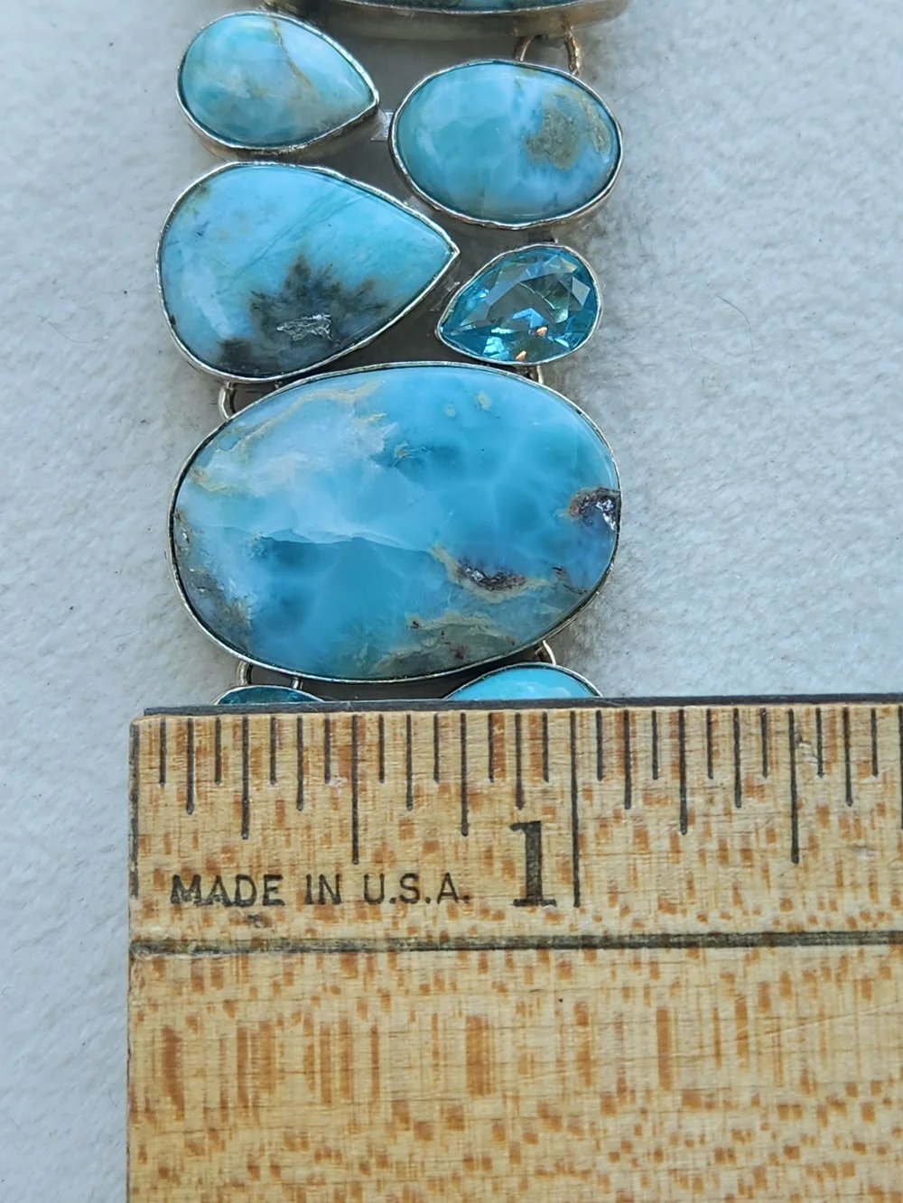 925 Sterling Silver Larimar Blue Topaz Chunky Statement Link Bracelet Boho